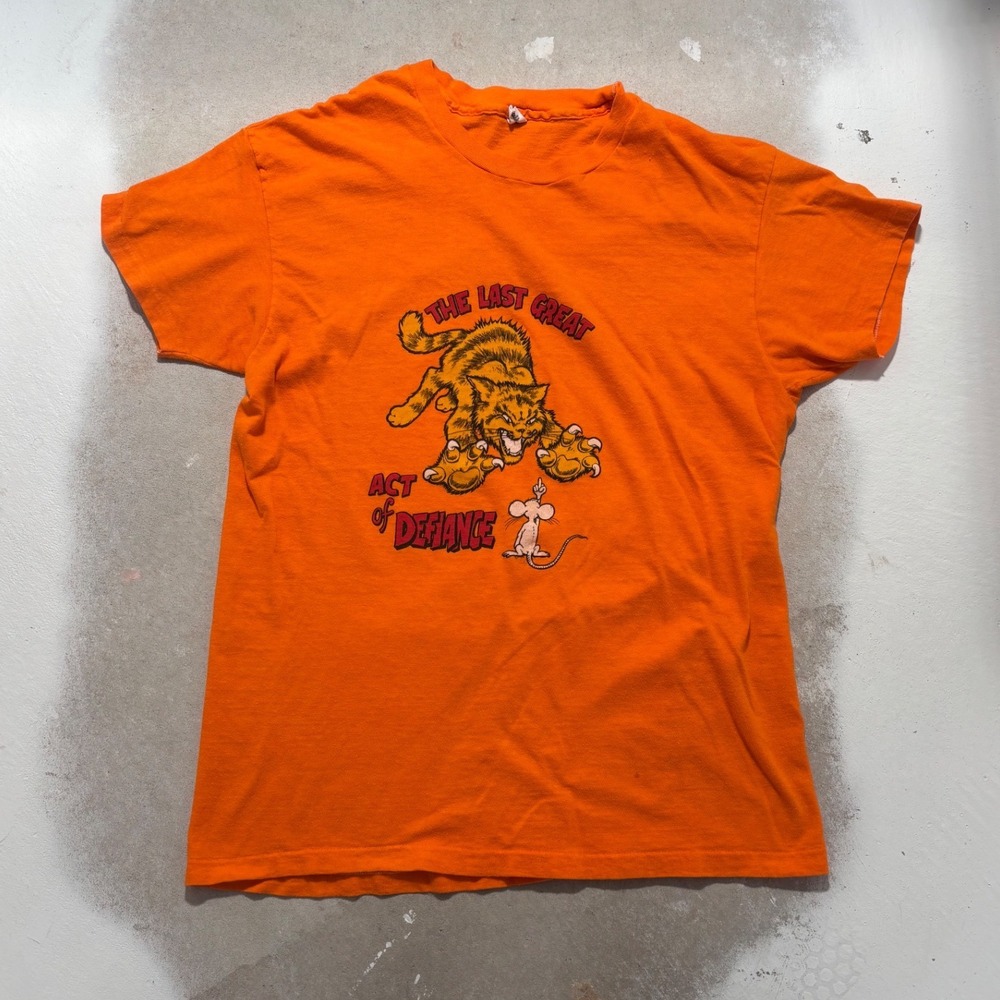 Vintage Hanes The Last Great Act of Defiance Orange Graphic Tee Single Stitch